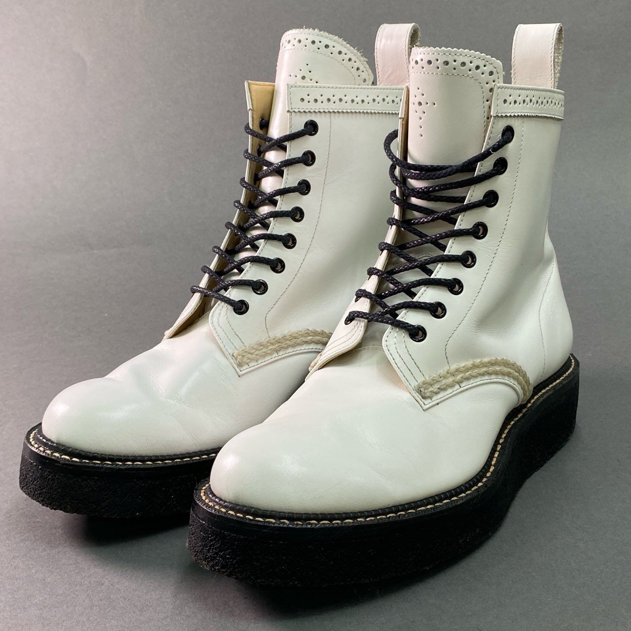 2f27 NUMBER NINE ナンバーナイン レースアップ 厚底 レザーブーツ 8 1/2 ホワイト Leather ラバーソール プラットフォーム シューズ