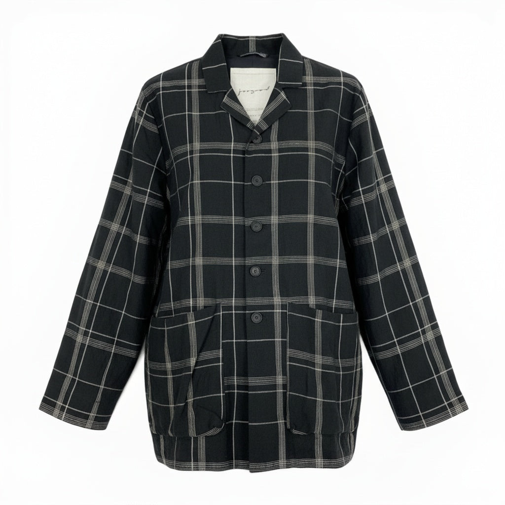 61b9《極美品》 toogood トゥーグッド THE PHOTOGRAPHER JACKET オーバーサイズ チェックジャケット 6 ブラック リネン メンズk02i