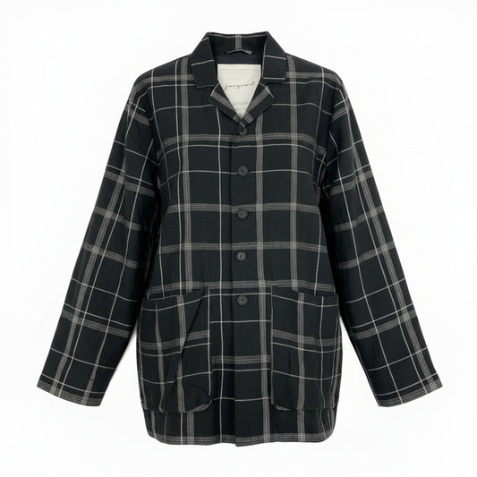 61b9《極美品》 toogood トゥーグッド THE PHOTOGRAPHER JACKET オーバーサイズ チェックジャケット 6 ブラック リネン メンズk02i