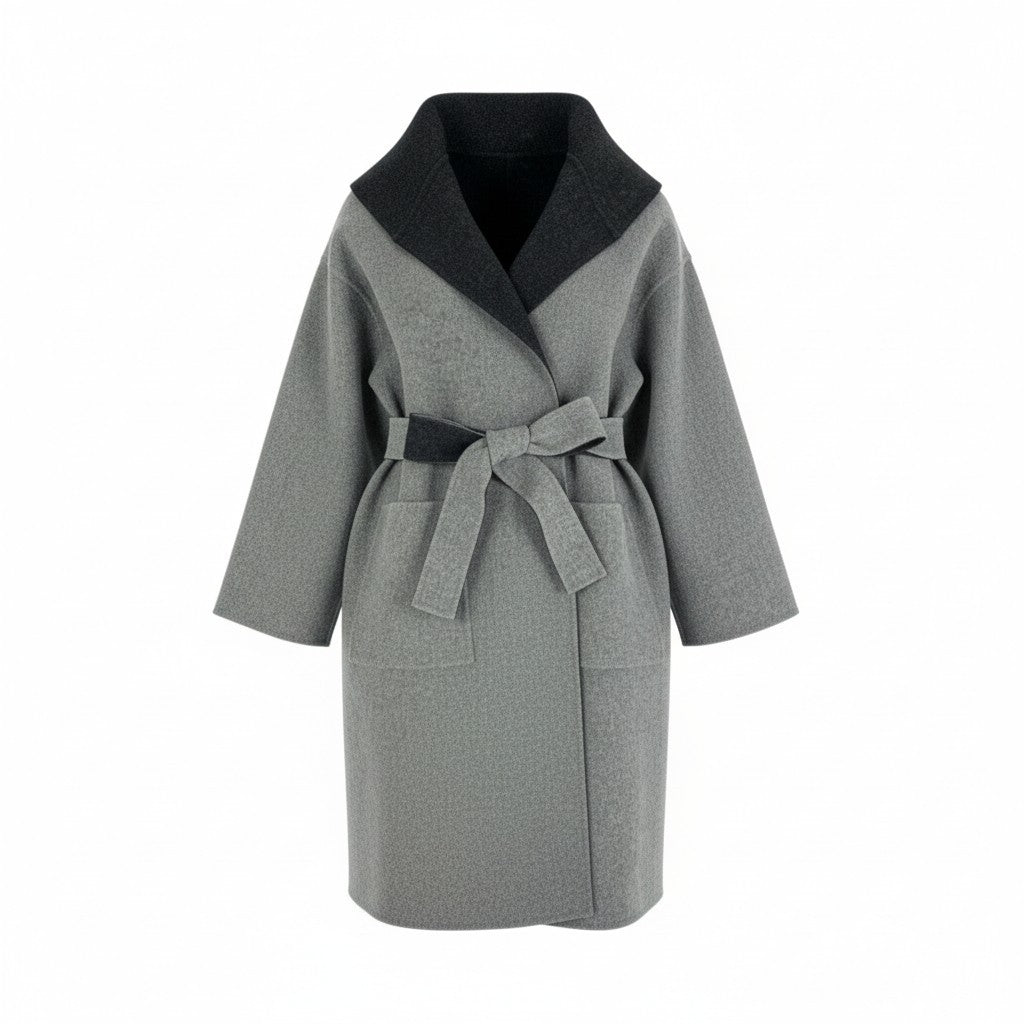 14L1 【美品】bamford バンフォード ウールロングコート リバーシブルコート フーデットコート アウター イタリア製 Mサイズ相当 グレー レディースu02t