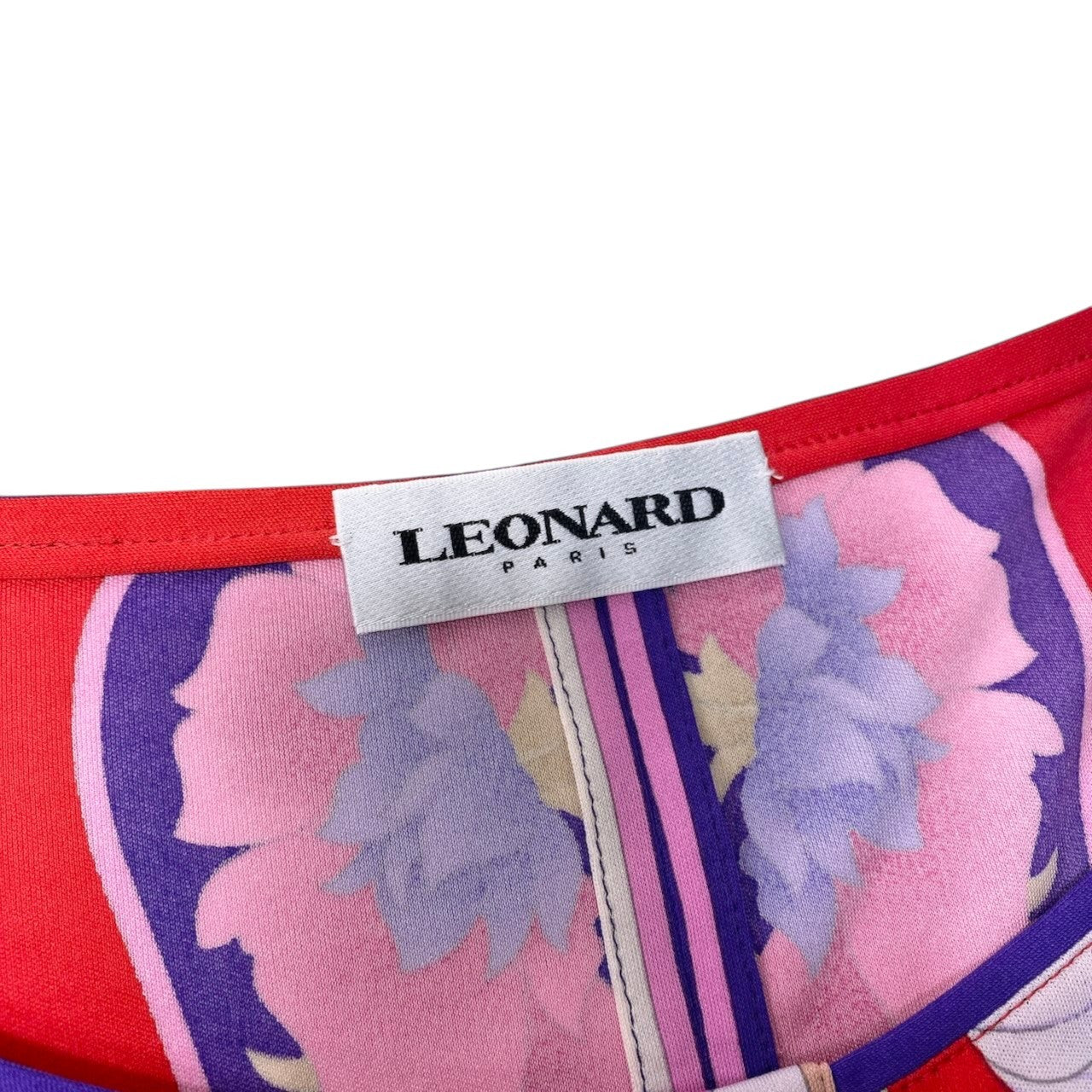 77h20 LEONARD レオナール インポートライン 美しい花柄プリント 長袖ワンピース ロング丈 40 マルチカラー シルクu02t