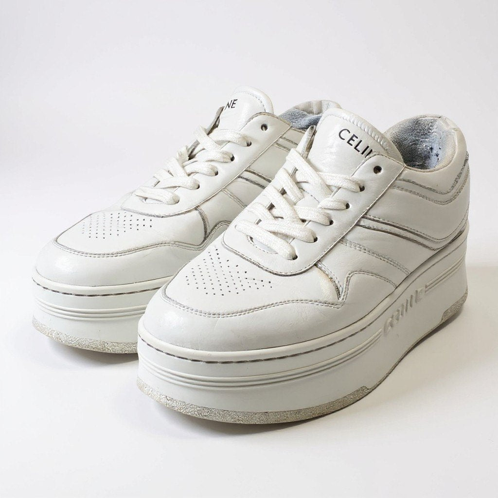1k16 Celine セリーヌ ブロックスニーカー 38 ホワイト レザー 厚底 プラットフォーム シューズt18r