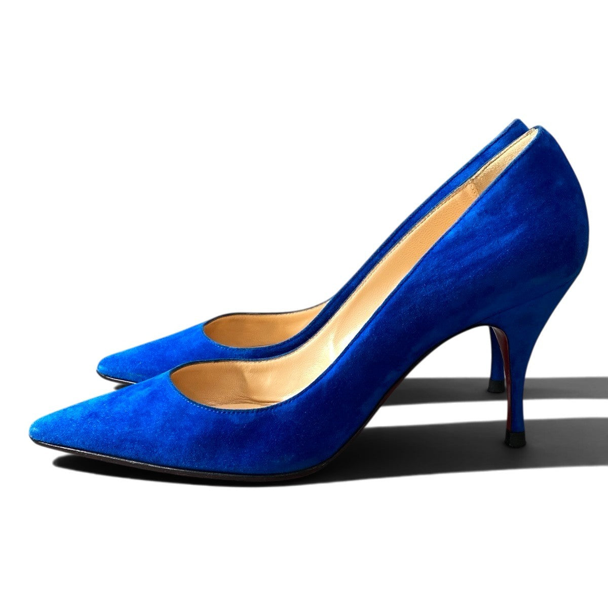 g31 Christian Louboutin ポインテッドトゥ スウェードパンプス シューズ 37サイズ ブルー スウェード レディース 女性用k02i
