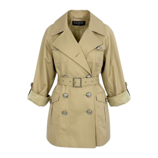 Ec24 BALMAIN バルマン ショートトレンチコート Short Trench Coat サイズ38 ベージュ スプリングコート 銀ボタンt18r