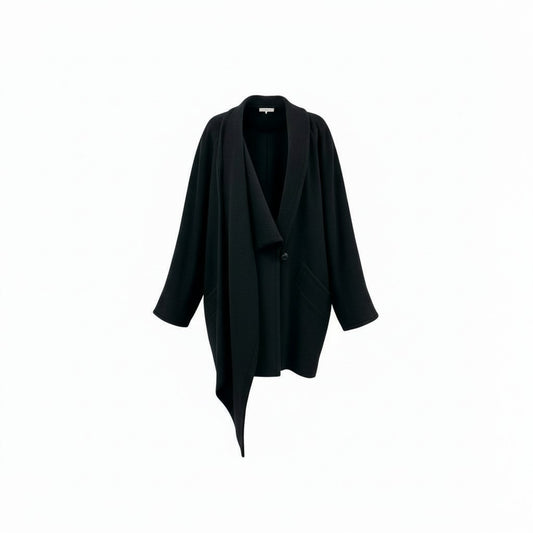 71L16 Vintage HANAE MORI PARIS ハナエモリ 大判ストール ドッキング デザインコート ウールコート アウター 40 ブラック レディース フランス製u02t