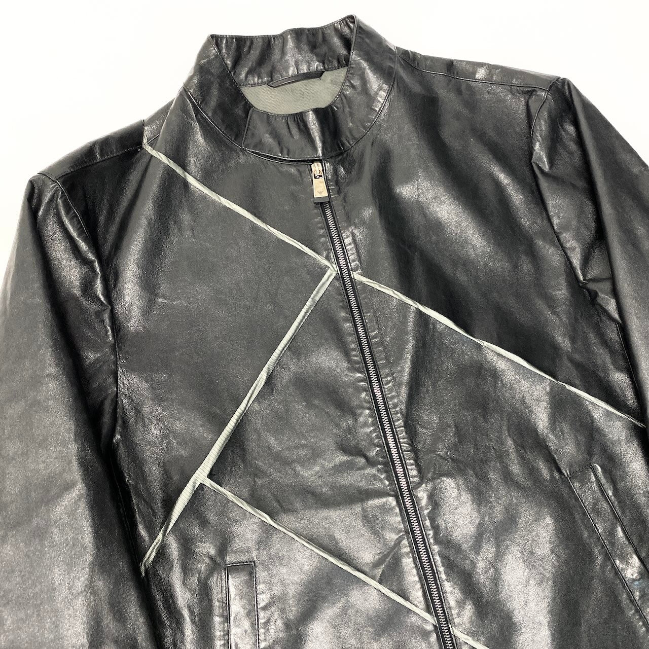 86d9 EMPORIO ARMANI エンポリオアルマーニ ラムレザー シングルライダースジャケット サイズ1 ブラック シープスキン 羊革 予備ジップ付t18r