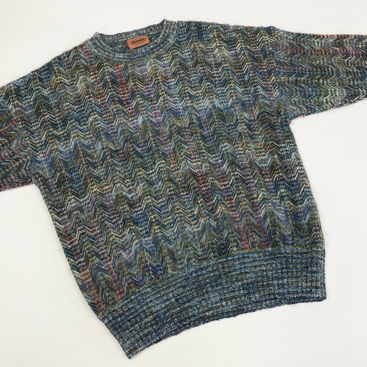 8j10 《美品》MISSONI ミッソーニ ミックスニット ニットセーター ロングスリーブ 72サイズ マルチカラー メンズu02t