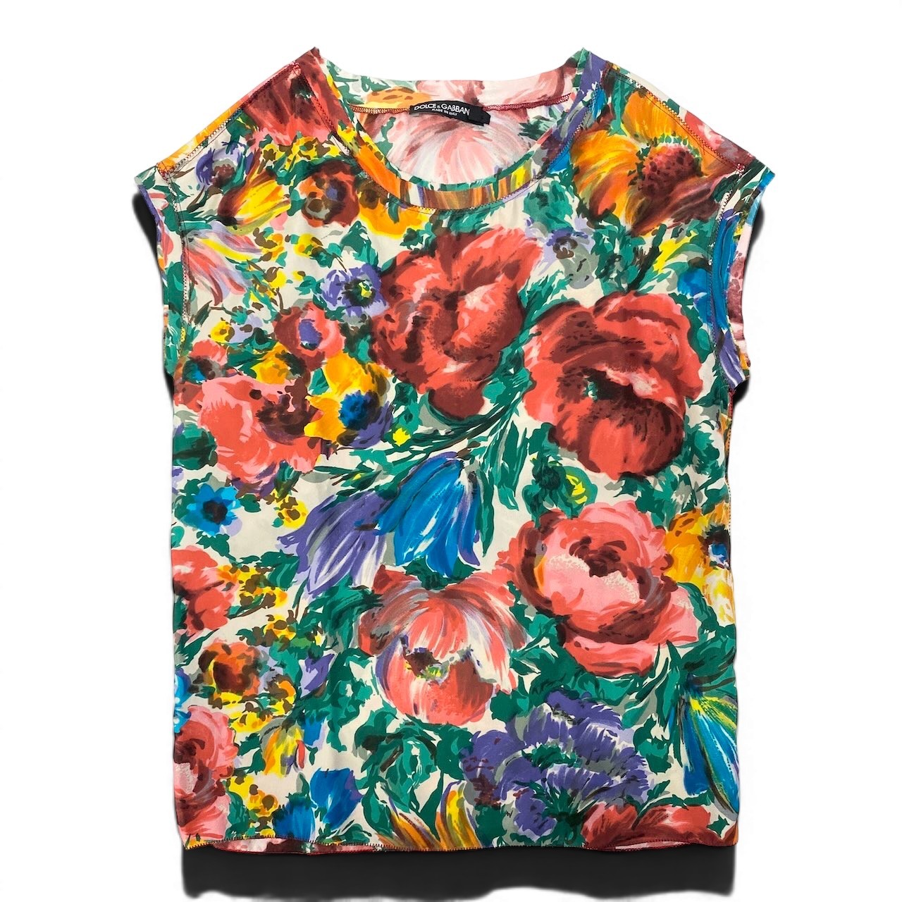 Ee8 DOLCE&GABBANA ドルチェ＆ガッバーナ 花柄 シルクブラウス ノースリーブブラウス サイズ40 マルチカラー シルク100 レディースk02i
