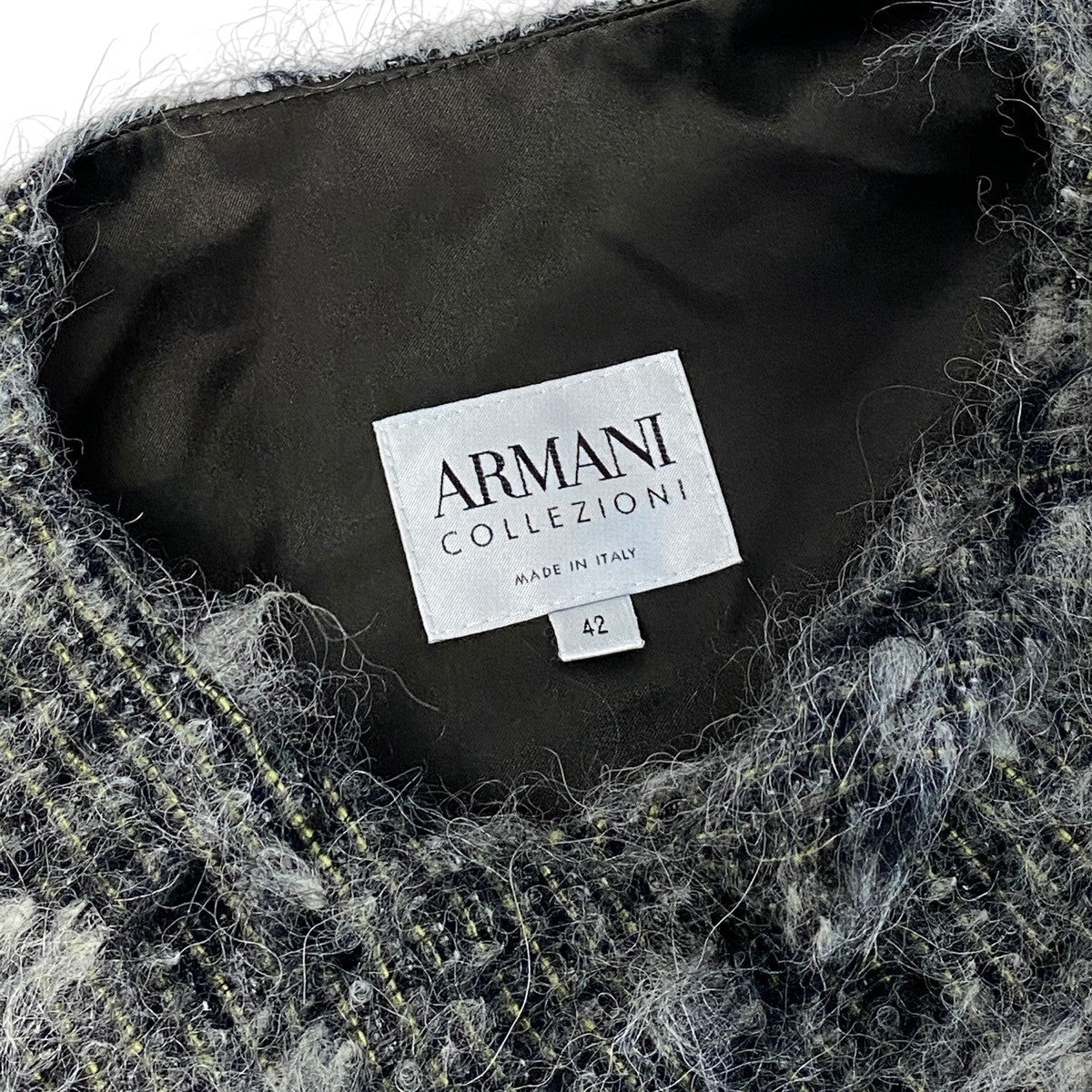 j26 【極美品】ARMANI COLLEZIONI ミックスニットカーディガンジャケット リボン イタリア製 42サイズ マルチカラー レディース 女性用k02i