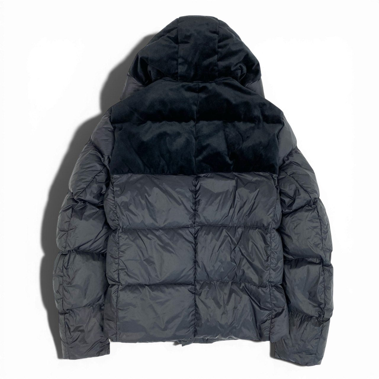 71a23 EMPORIO ARMANI エンポリオアルマーニ スーパーライト ダウンジャケット ベロア切替デザイン ダブルジップ サイズ48 ブラック メンズ 男性用 アウターk02i