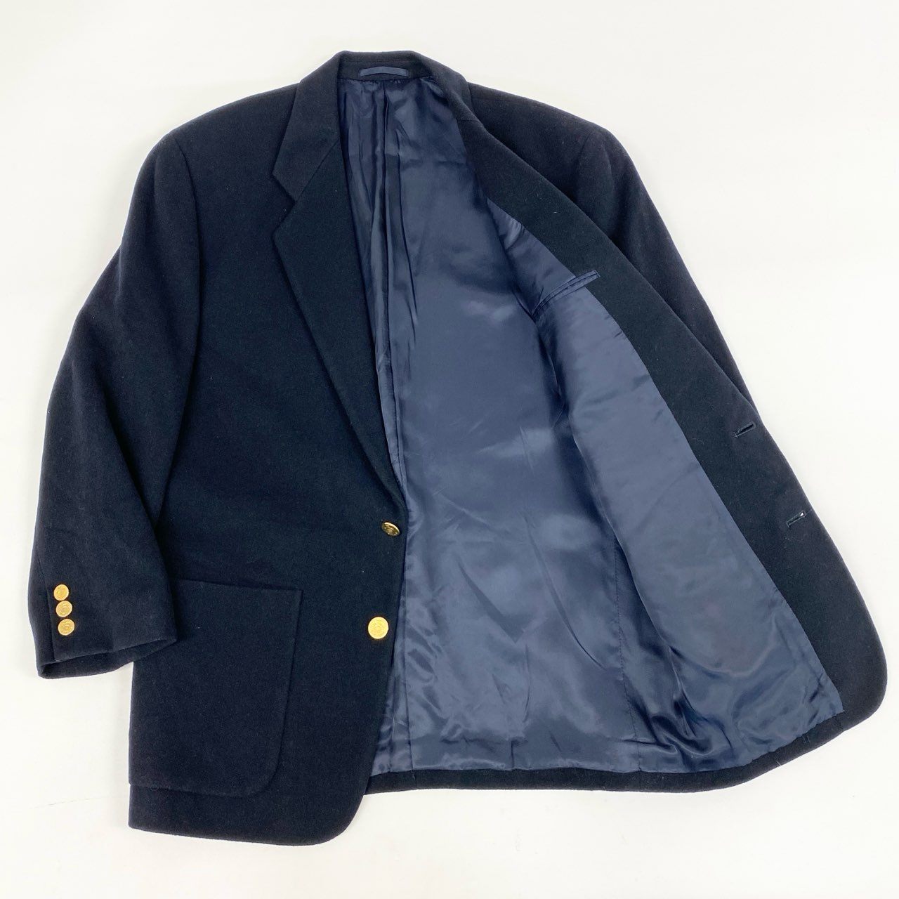 84i10 EMPORIO ARMANI エンポリオアルマーニ テーラードジャケット 紺ブレザー 金ボタン エンブレム ワッペン 46 ネイビー ウール 90s～00s old vintageu02t