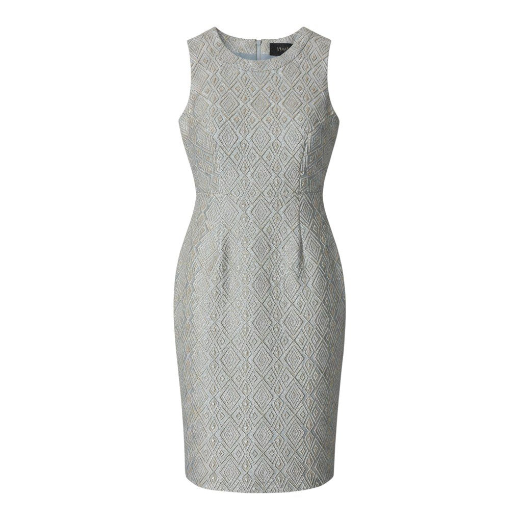 55h21 Max Mara マックスマーラ ピアノフォルテ ノースリーブ ドレスワンピース 総柄 イタリア製 42 ライトブルー シルバー レディースu02t