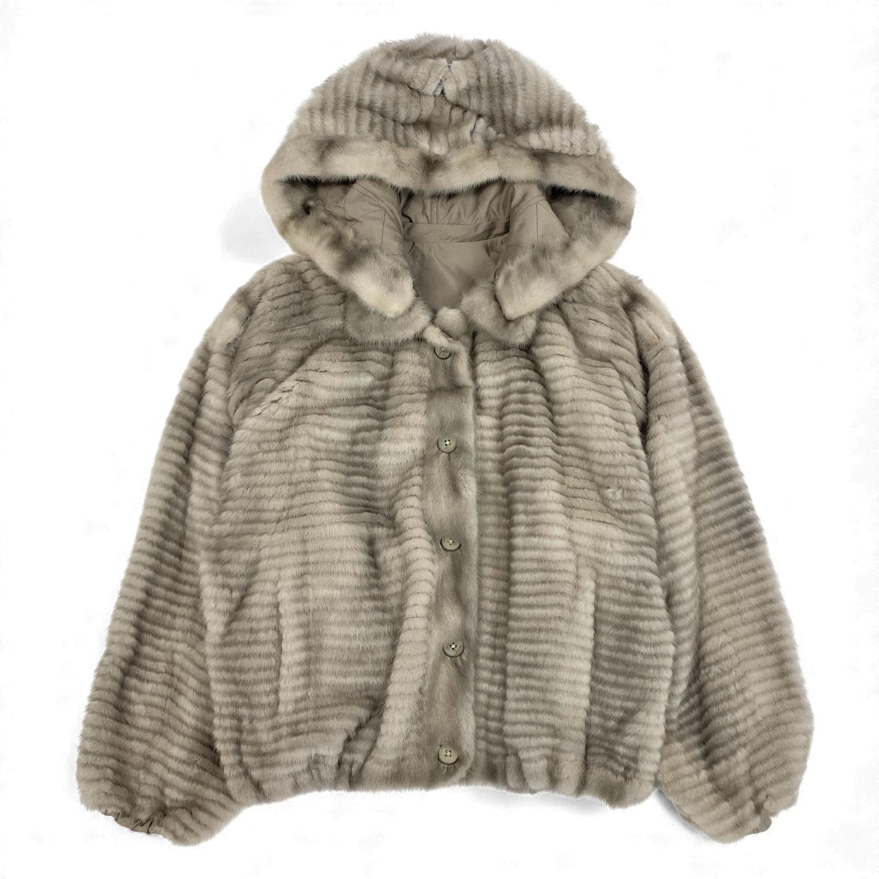 50k29《本毛皮》 サファイアミンク リバーシブル ファージャケット フード取り外し可 ミンクファー リアルファー 横段 MINK FUR シルバーグレー系u02t