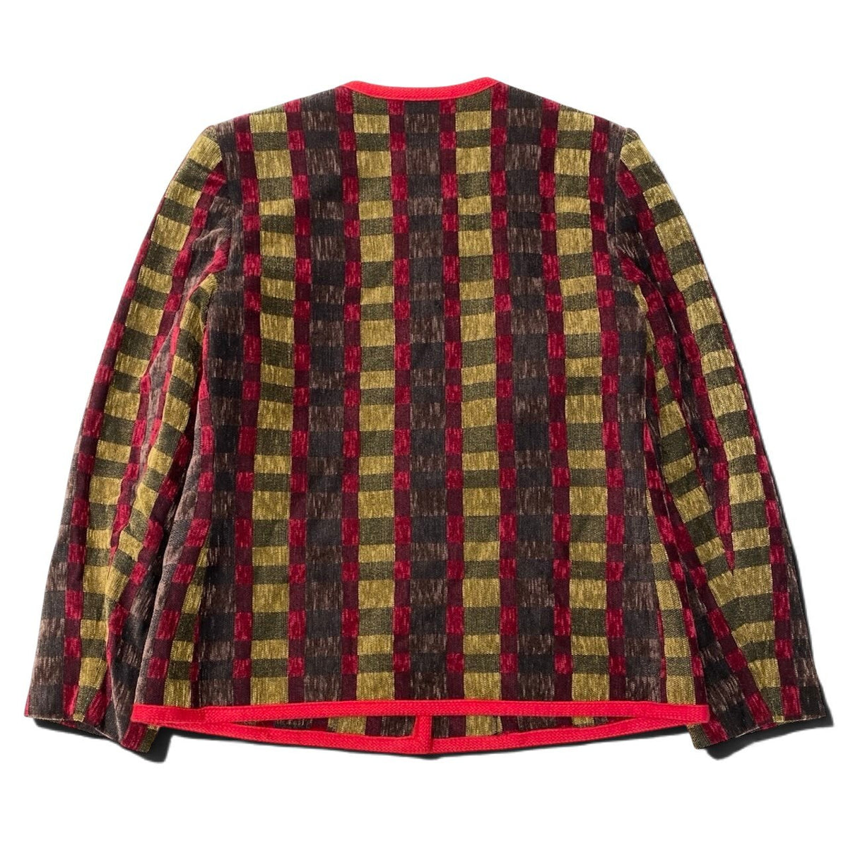 32i28 YVESAINTLAUREN イヴサンローラン ノーカラージャケット ベロア チェック柄 36サイズ マルチカラー レディース 女性用u02t