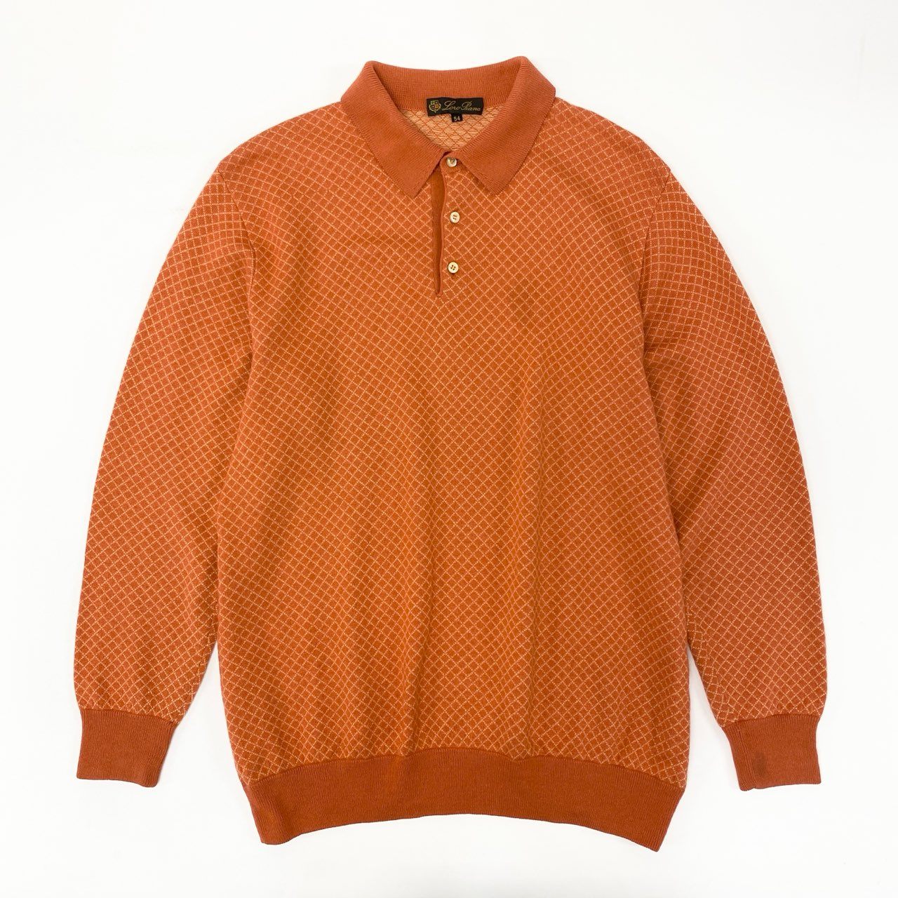 8j10 Loro Piana ロロピアーナ イタリア製 長袖ポロシャツ ロングスリーブ トップス 大きいサイズ カシミア 54 XLサイズ相当 オレンジ カシミヤ シルク メンズo07t