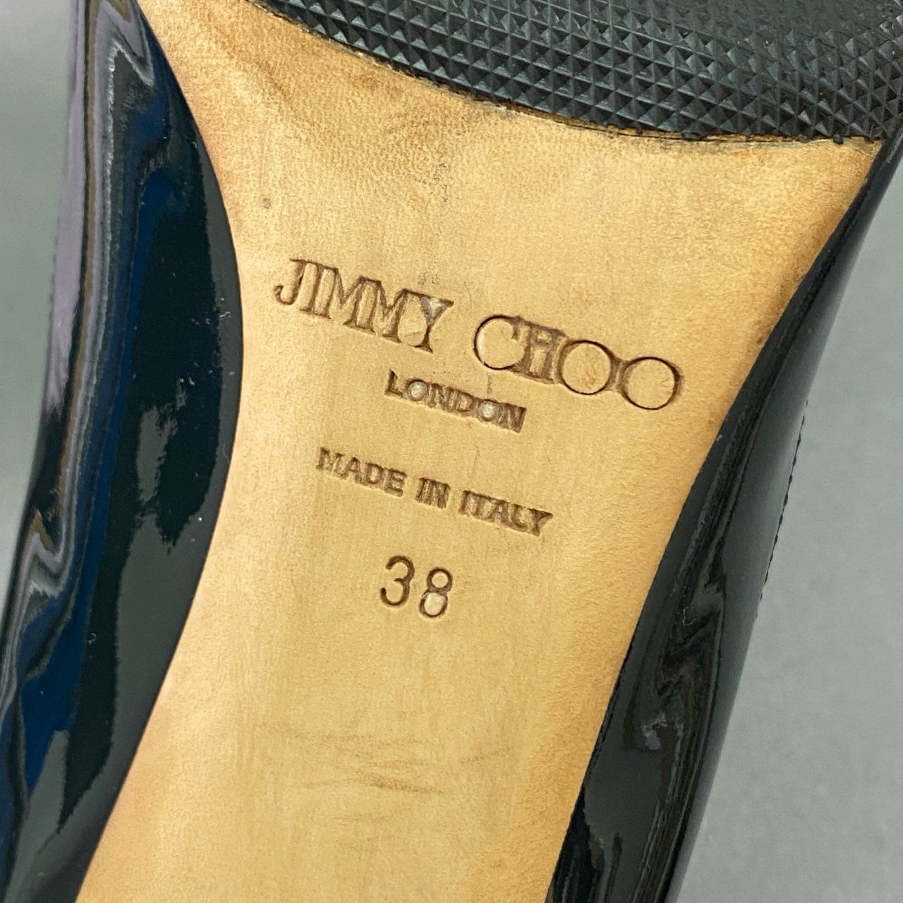 4j24 JIMMY CHOO ジミーチュウ エナメルパンプス パテントレザー 38 ダークネイビー leather ハイヒール セレモニー パーティ イタリア製