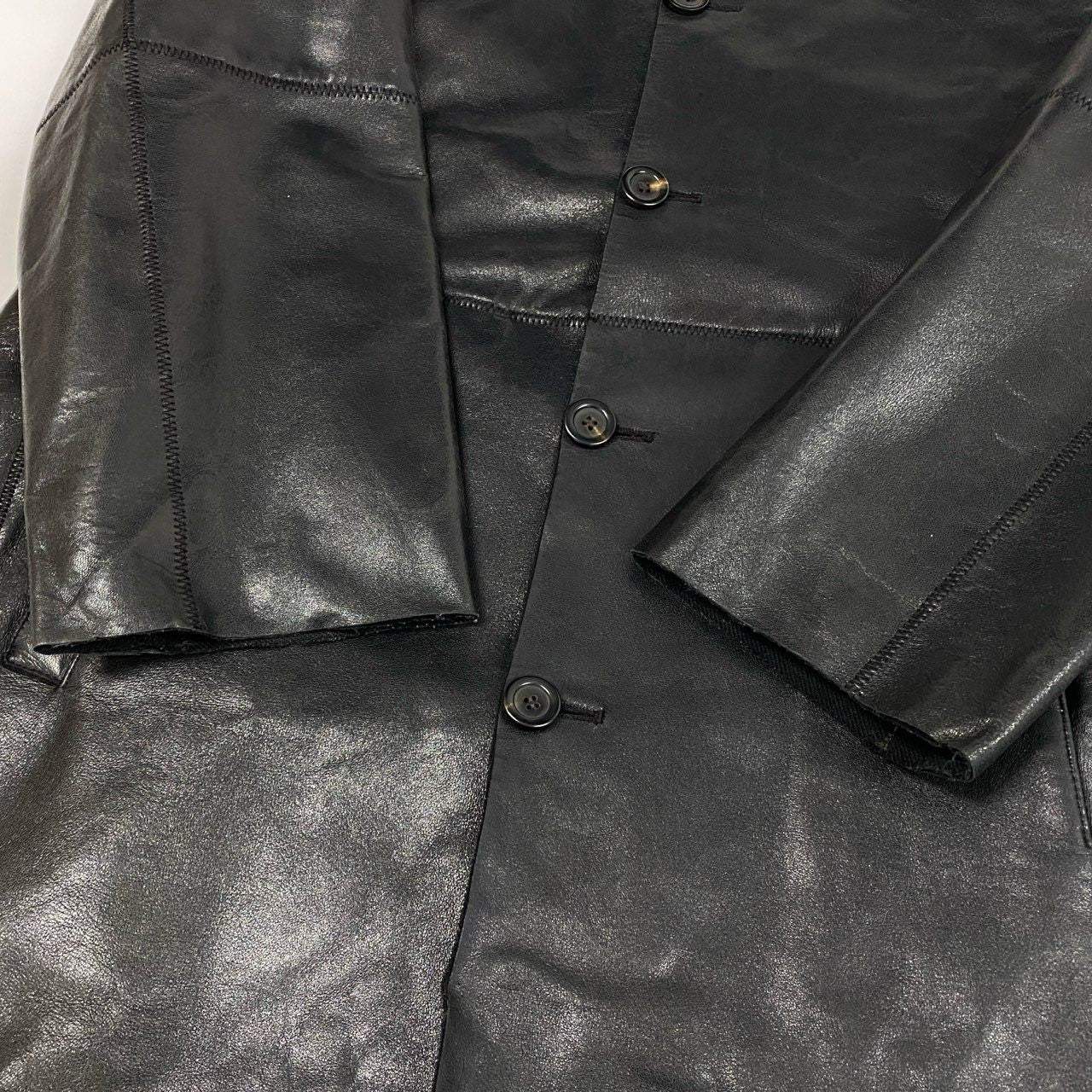 50a19 GIORGIO ARMANI ジョルジオアルマーニ レザージャケット ロングジャケット ステンカラーコート ラムレザー 羊革 本革 イタリア製 メンズ 紳士服 アウター ブラックu02t