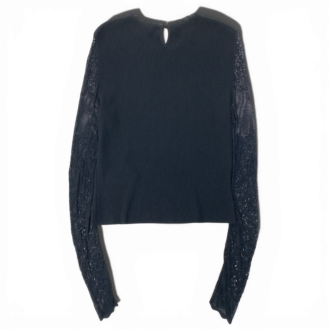 72a28【美品】Alexander McQUEEN アレキサンダーマックイーン 長袖リブニットセーター 袖切替レース トップス Lサイズ ブラック レディース 女性用u02t