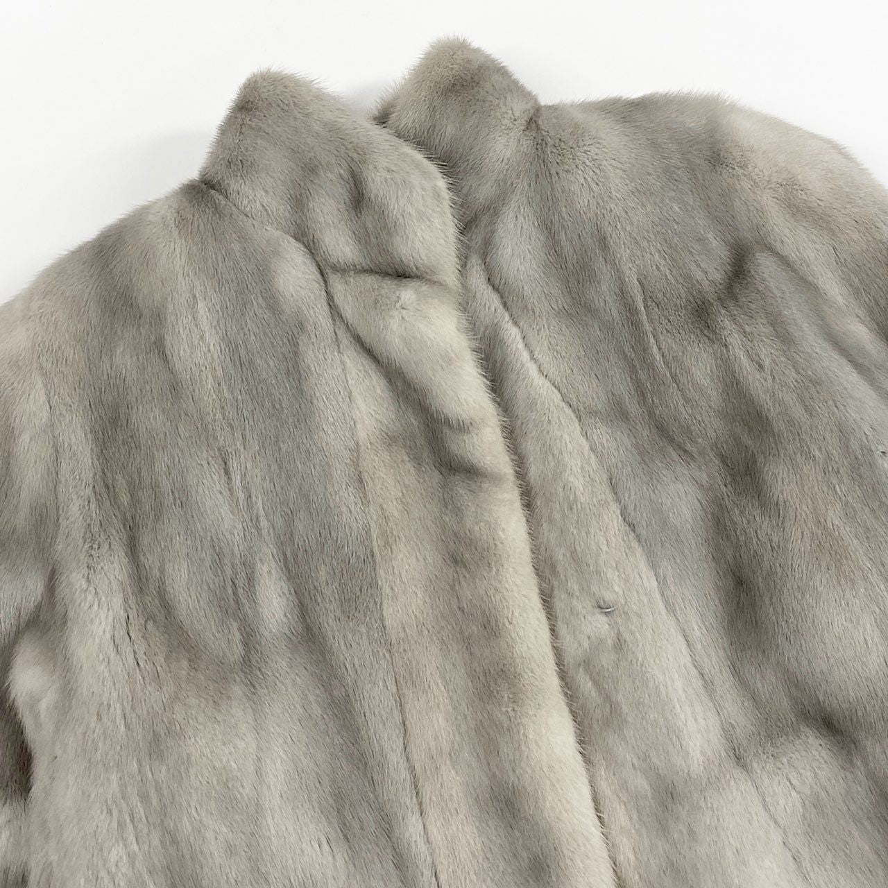 26L5 PRELIOT プレリオット サファイアミンク ロングコート サイズ13号 シルバーグレー 本毛皮 MINK FUR 裏地刺繍 ポケット有t18r