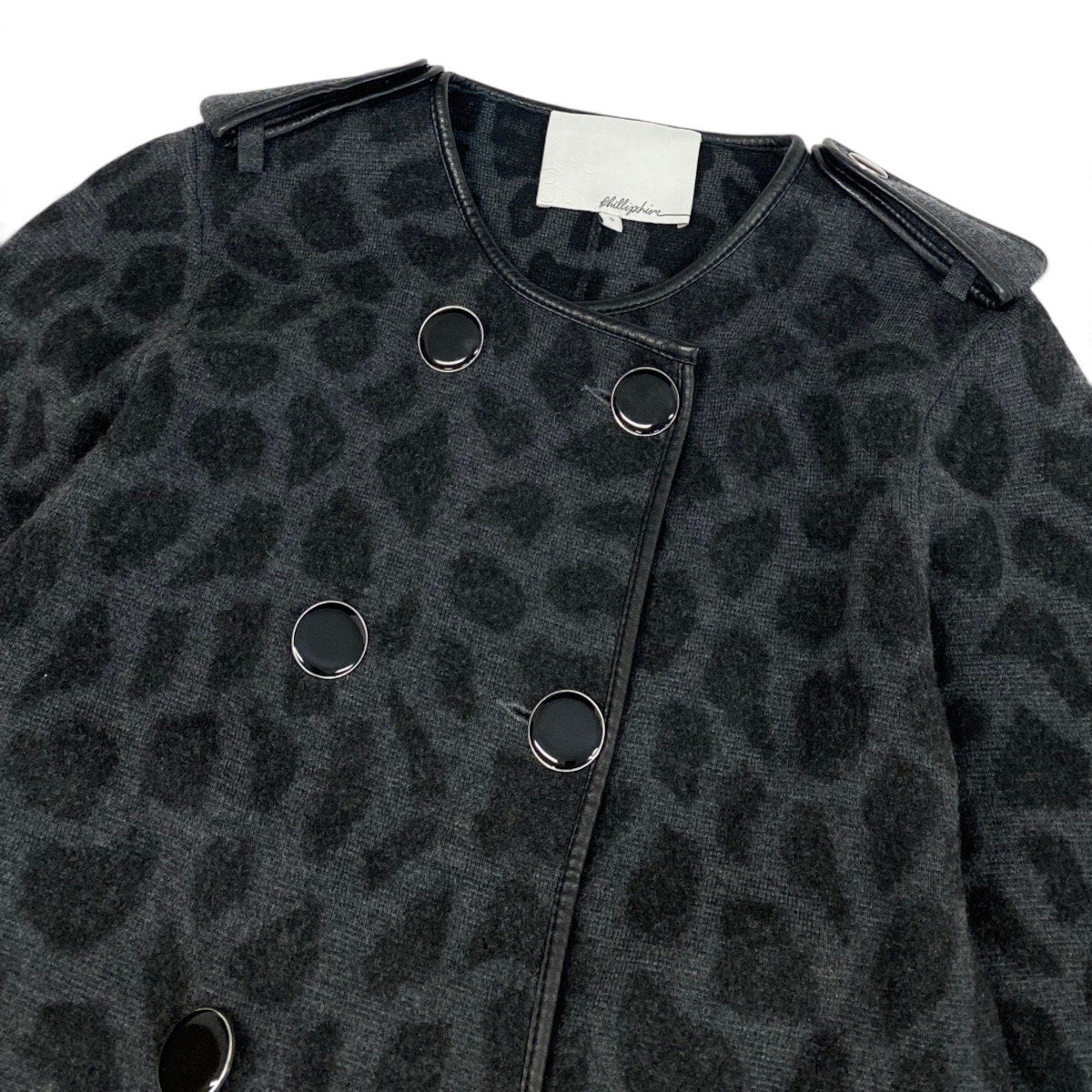 i25 【美品】3.1 Phillip Lim ロングコート ダブルボタン パイピング レオパード Sサイズ グレー ウール100％ レディース 女性用u02t