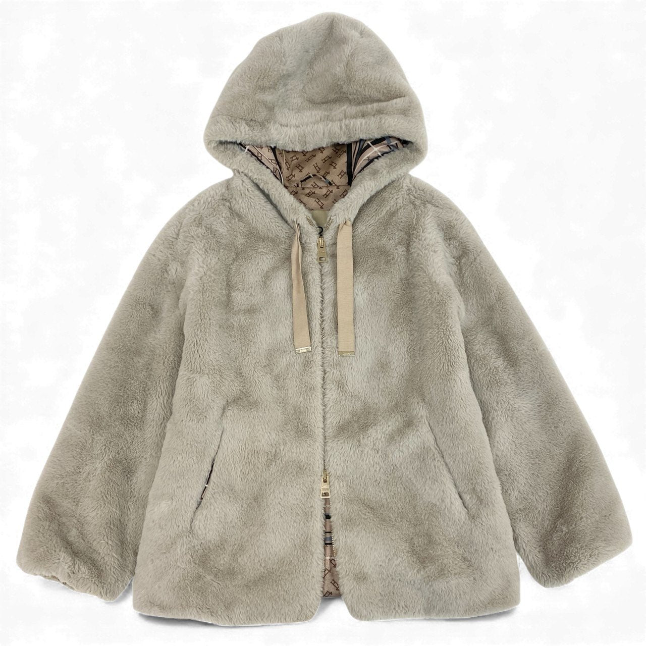 54L5 HERNO ヘルノ エコファージャケット GI0138D サイズ40 ベージュ パーカー モノグラム グログランリボンt18r