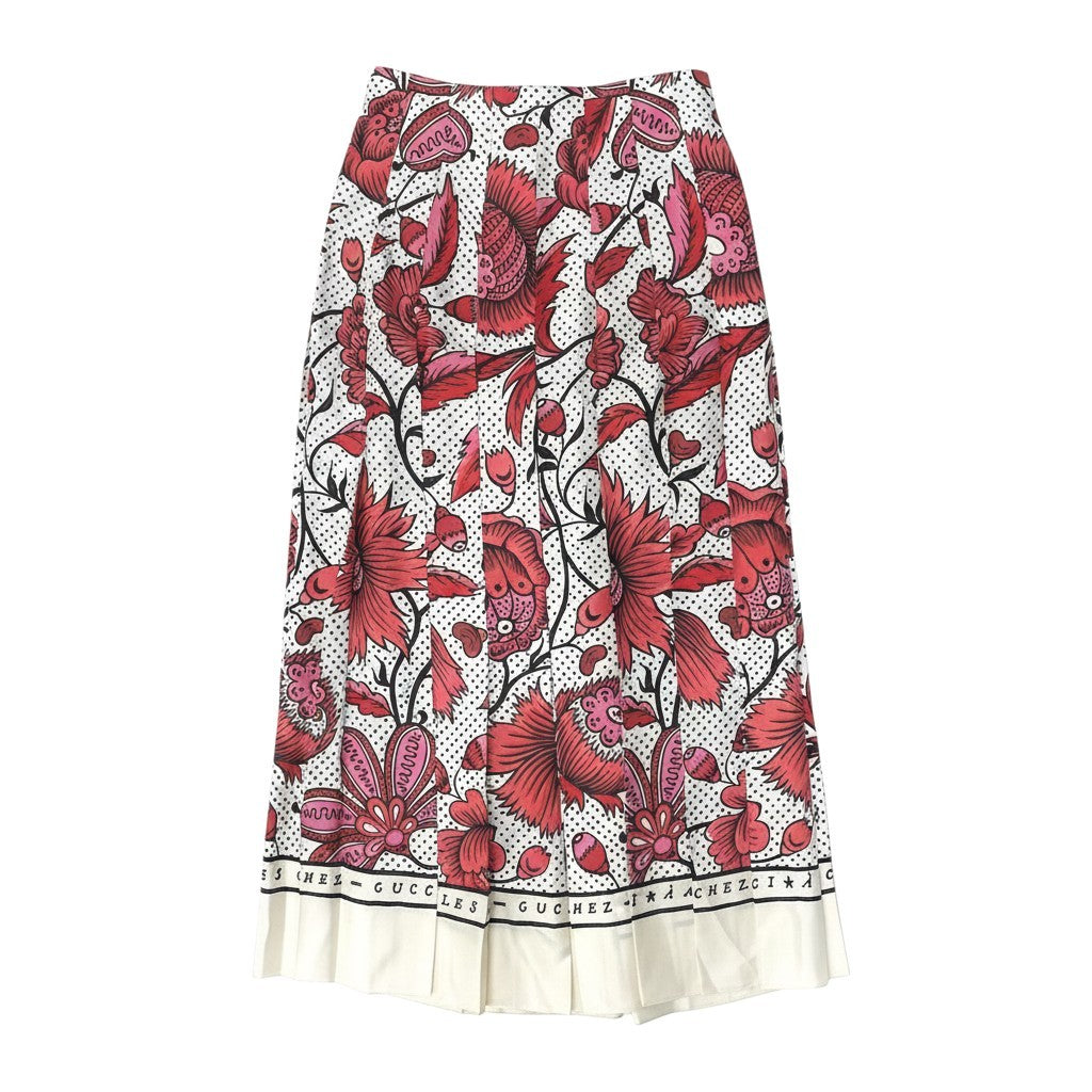 Ie26 【美品】 GUCCI グッチ フローラル プリーツ ロングスカート レトロモダン 総柄 409370 ZAA0H サイズ36 ロッソ/レッド シルク100％ レディース 女性服u02t