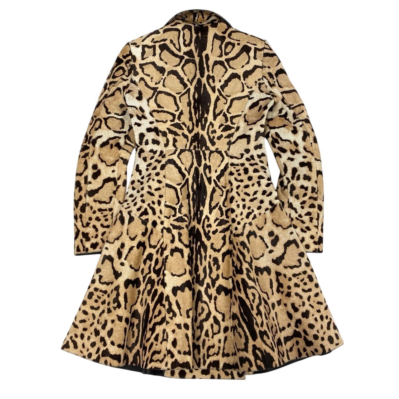 b4【美品】GUCCI グッチ レザー ハラコ チェスターコート レオパード 裏地ラムレザー 363074 XG079 38サイズ ベージュ ブラウン 牛革 羊革 レディースk02i