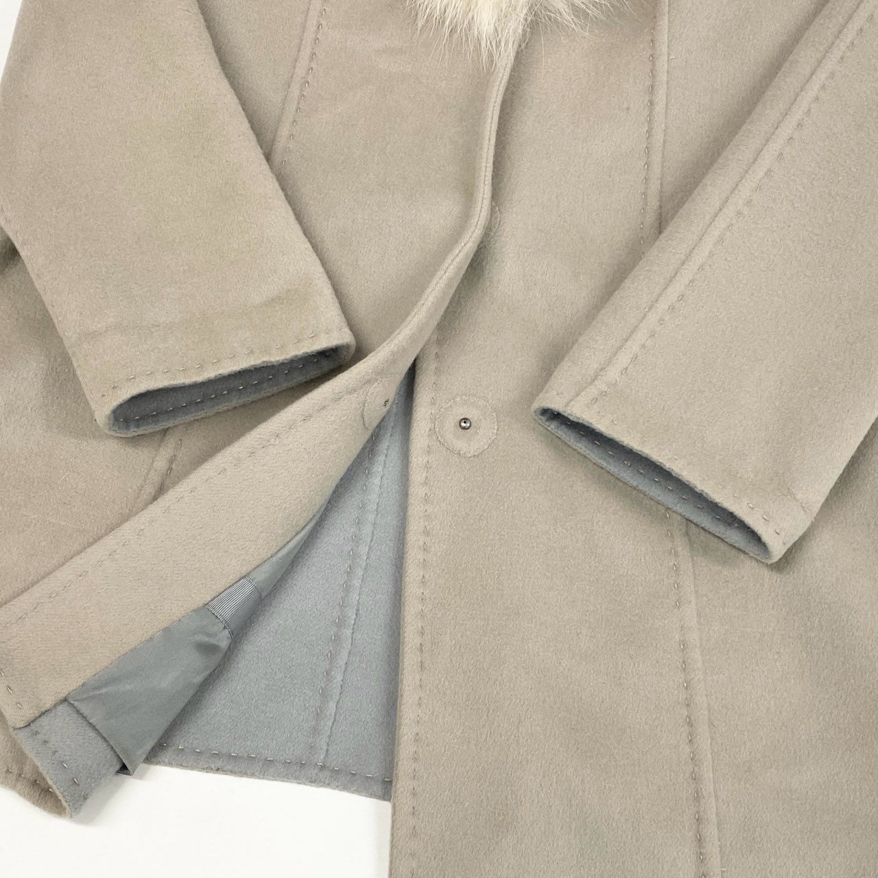 24l15《美品》 Guy Laroche ギラロッシュ LYNX リンクスファー ファーコート セミロングコート カシミヤコート 42 グレージュ カシミヤ ウール レディース 女性用u02t