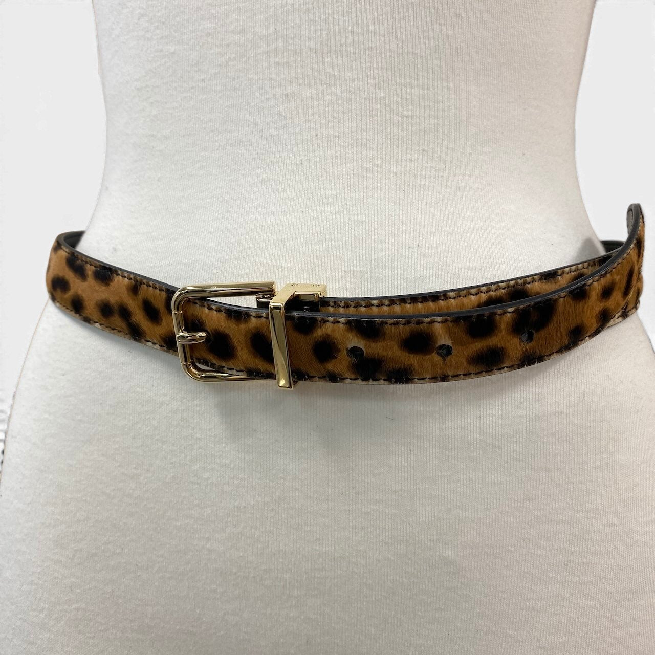 f10 【美品】 DOLCE&GABBANA ドルチェアンドガッバーナ レオパード柄 ハラコベルト 80CM / 32INCH ブラウン系 ゴールド レディース 女性用u02t