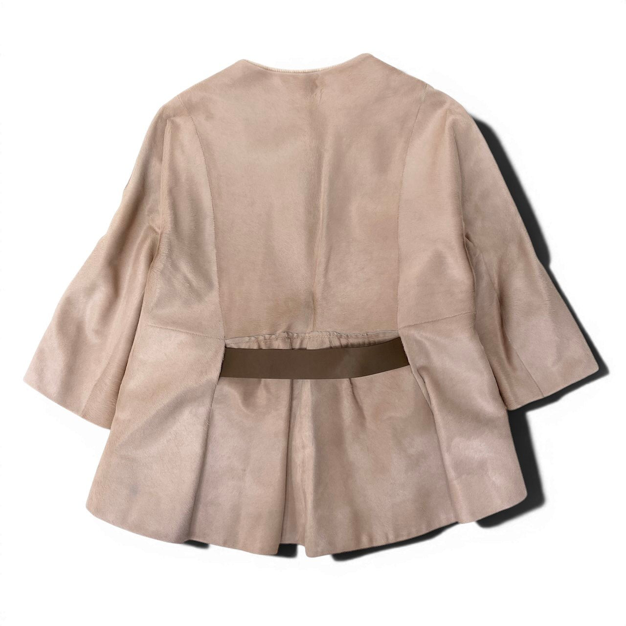 Ef8 MARNI マルニ ノーカラージャケット ハーフコート レザーベルト付 サイズ40 ベージュ レディース 女性用u02t