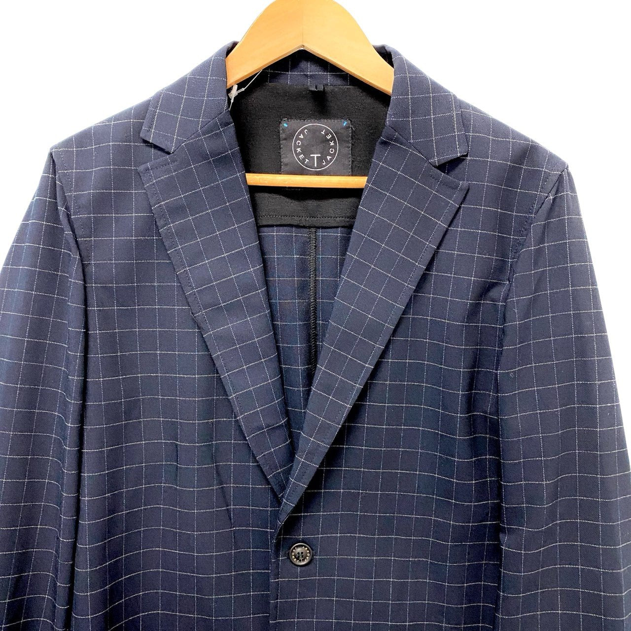 45c6 【美品】T-JACKET ティージャケット テーラードジャケット ブレザー 格子柄 チェック柄 51G419J Lサイズ ネイビー メンズ 男性用u02t