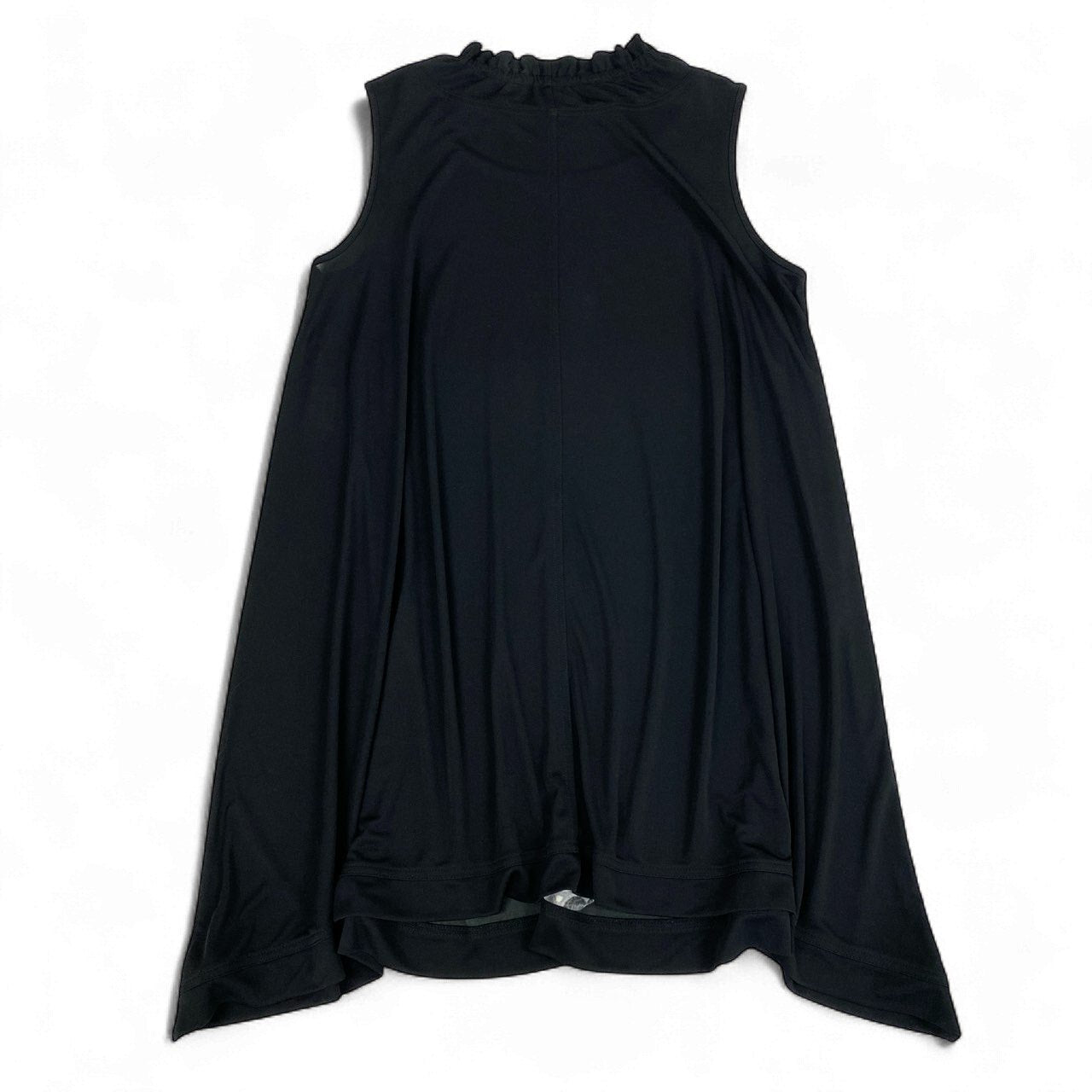 76k21 TOKUKO 1er VOL トクコプルミエヴォル ノースリーブワンピース フレアワンピース フリルネック フロントプリント レディース 9 ブラック ポリエステル100％u02t