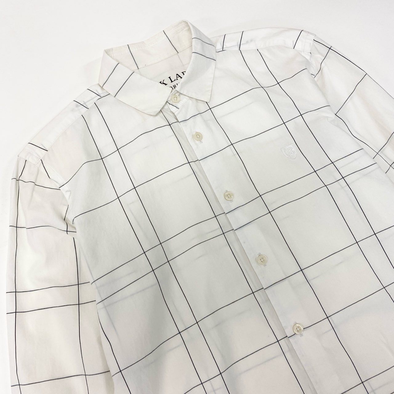 81j8 BLACK LABEL CRESTBRIDGE ブラックレーベルクレストブリッジ 長袖シャツ チェックシャツ 胸元ロゴ刺繍  51M14-513-02 Mサイズ ホワイト ブラック メンズo07t