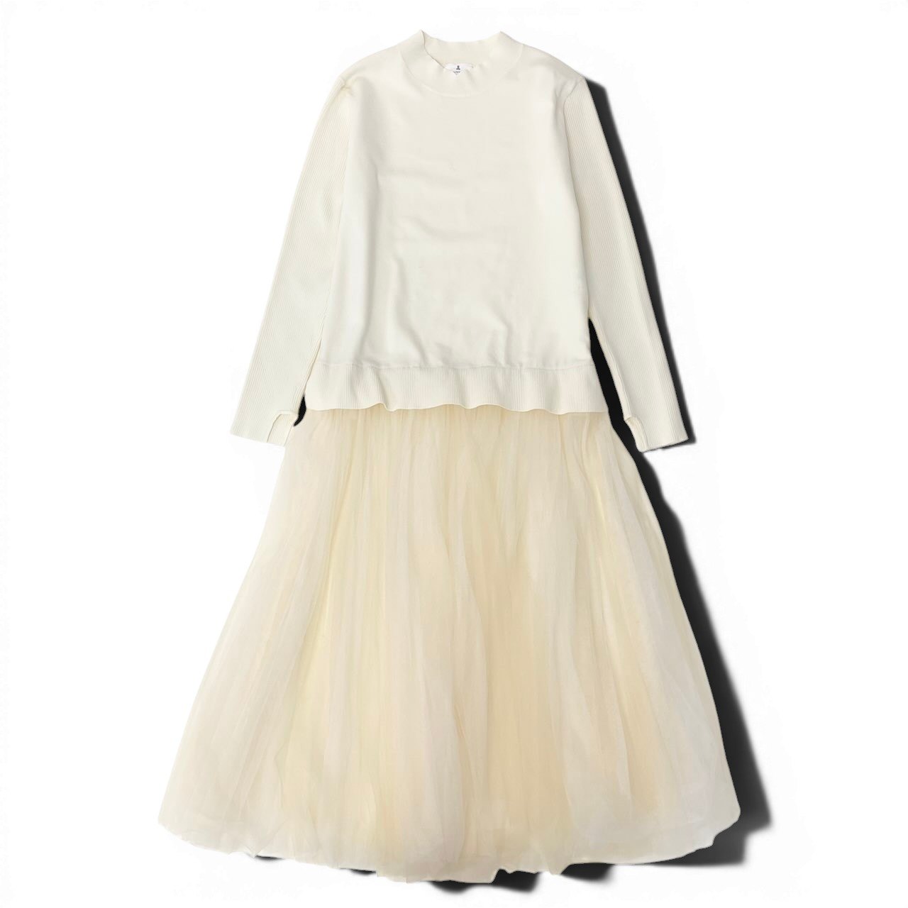 Ef8 LANVIN en Bleu ランバンオンブルー チュールプリーツコンビ ニットワンピース ドッキングワンピース 3506316 サイズ38 ホワイト レディース 女性用u02t