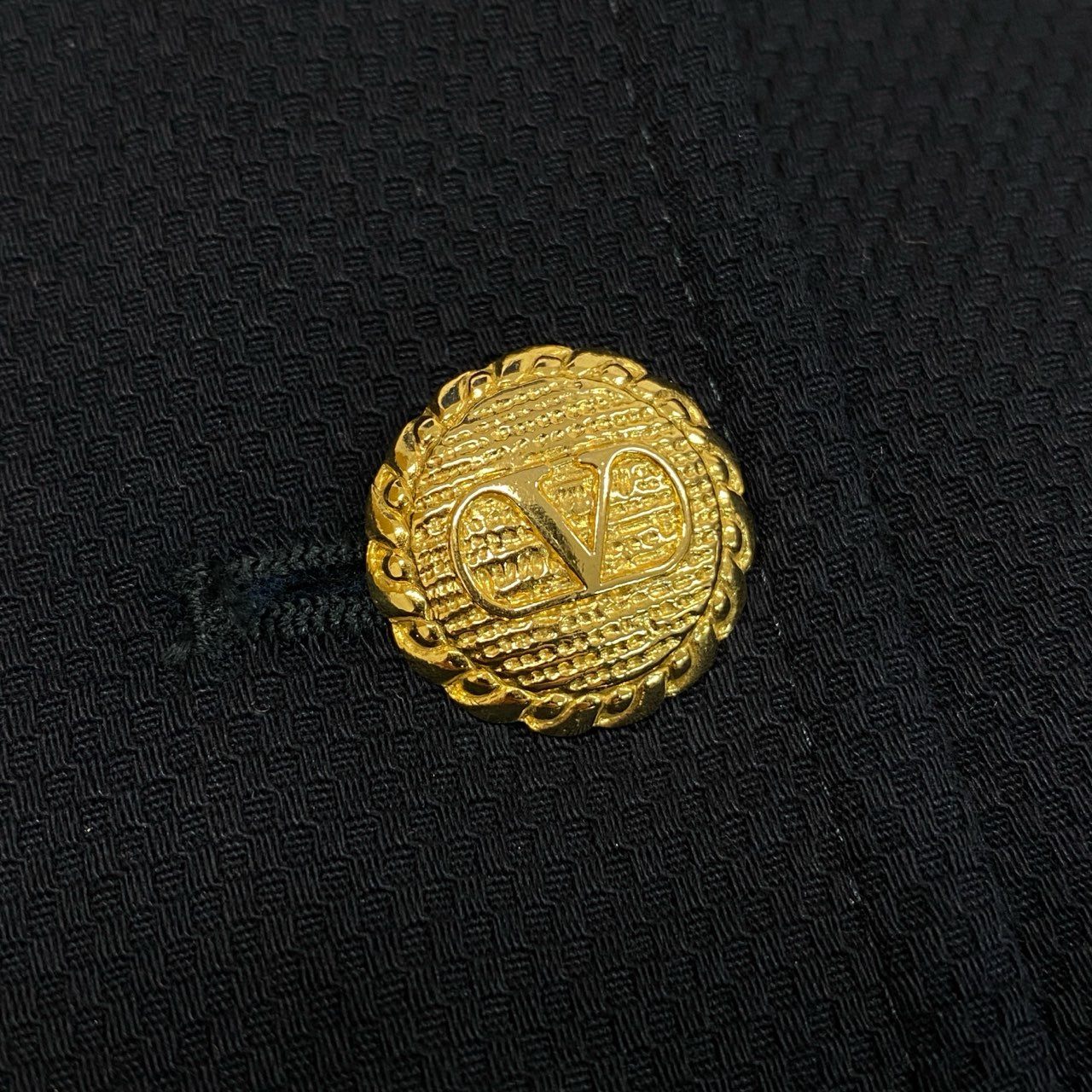 Ib20  VALENTINO ヴァレンティノ CARISMA スカートセットアップ 半袖ジャケット スカート 装飾ボタン 40 ネイビー コットン レディースu02t