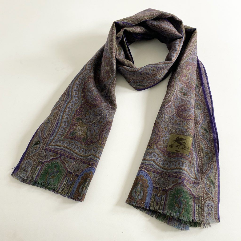エトロ ペイズリー柄 ウールシルク 大判ストール レッドブラウン系マルチカラー 未使用 美品 ETRO エトロ 大判ストール ペイズリー柄 ウール