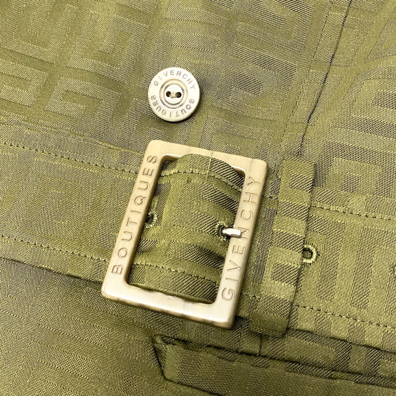 Ic5 Vintage GIVENCHY ジバンシィ ジャガードロゴ ショートコート 中綿ジャケット ダブルブレスト レディース 38 カーキu02t