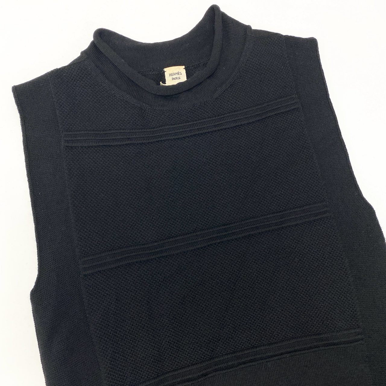 Hc5 HERMES エルメス タイトニットベスト ニット トップス サイズ34 ブラック レディース 女性用k02i