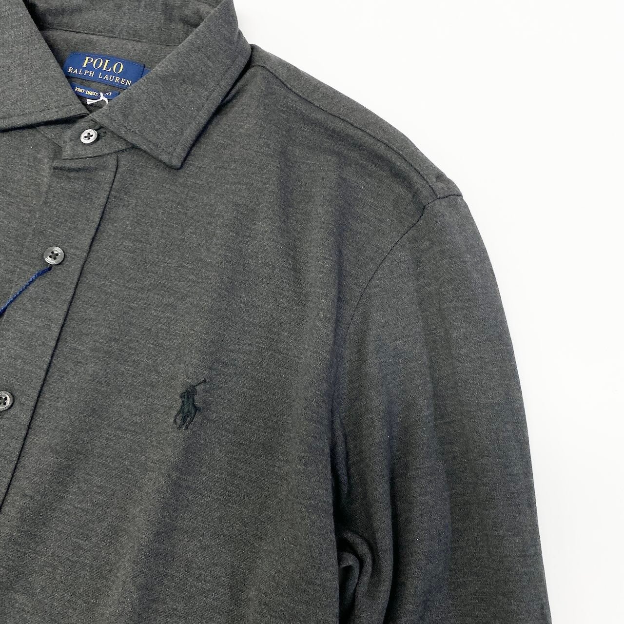 20d30 POLO RALPH LAUREN ポロラルフローレン KNIT DRESS SHIRT ニットドレスシャツ ロングスリーブシャツ ポニー刺繍 サイズL/G ダークグレー コットン100％ メンズ 紳士服u02t