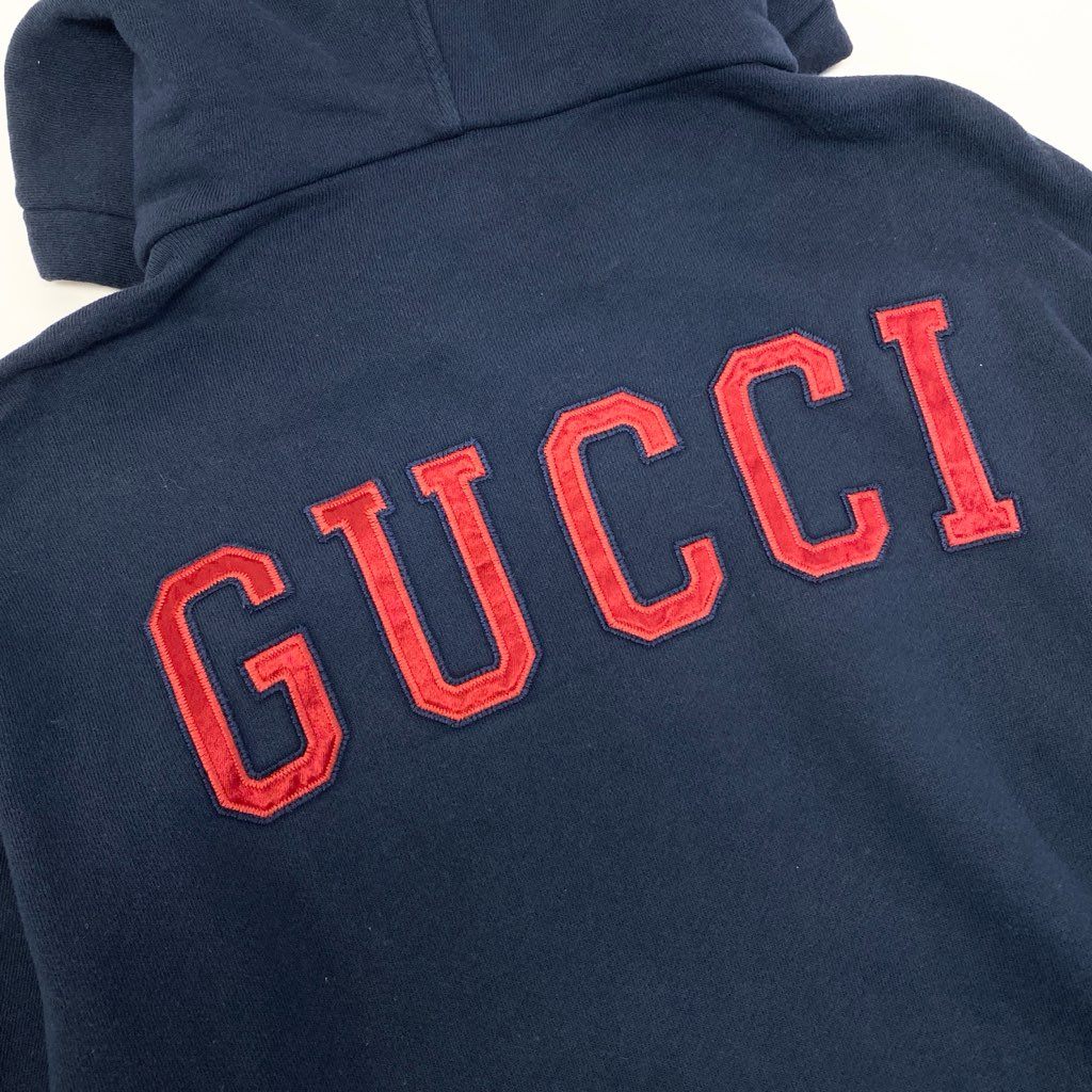 29a9 GUCCI グッチ 18AW MLB NY ヤンキース フロント刺繍 ジップアップ スウェットパーカー バックロゴ メンズ 紳士服 519681 X9Y96 Mサイズ ネイビー コットン100％o07t