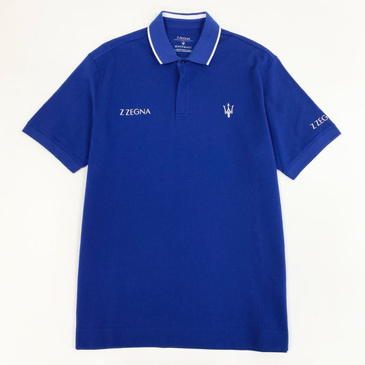24i25 《未使用》 Z ZEGNA × MASERATI ゼニア マセラティ 半袖ポロシャツ トップス コラボ ハーフジップ サイズXL ブルー メンズ ゴルフu02t