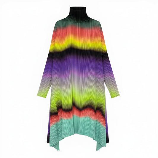 50b9 【美品】PLEATS PLEASE プリーツプリーズ オーロラグラデーション ハイネックチュニックワンピース Aurora Gradation PP23-JT736 3サイズ マルチカラー ポリエステル100％ レディース 女性用k02i