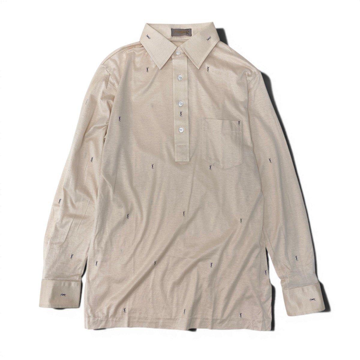 41g18 YVES SAINT LAURENT イヴサンローラン YSLロゴ 長袖ポロシャツ サイズM ベージュ コットン100％ メンズ 紳士服o07t