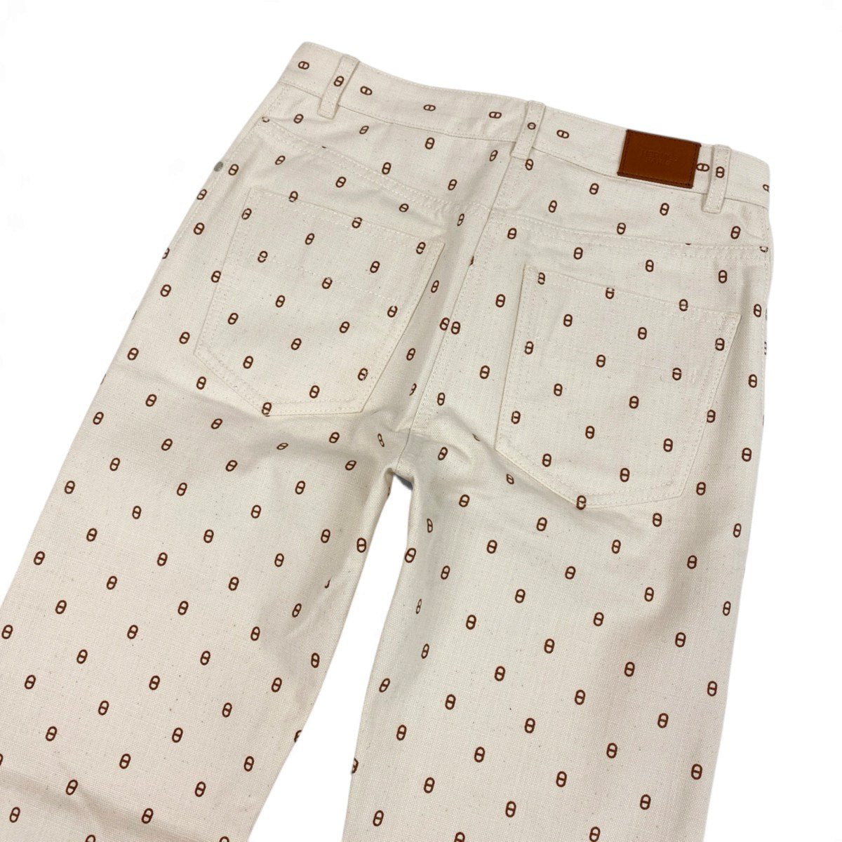 Ij15 【未使用タグ付】 Hermès エルメス シェーヌダンクル セリエボタン カラーパンツ サイズ34 アイボリー レディースo07t