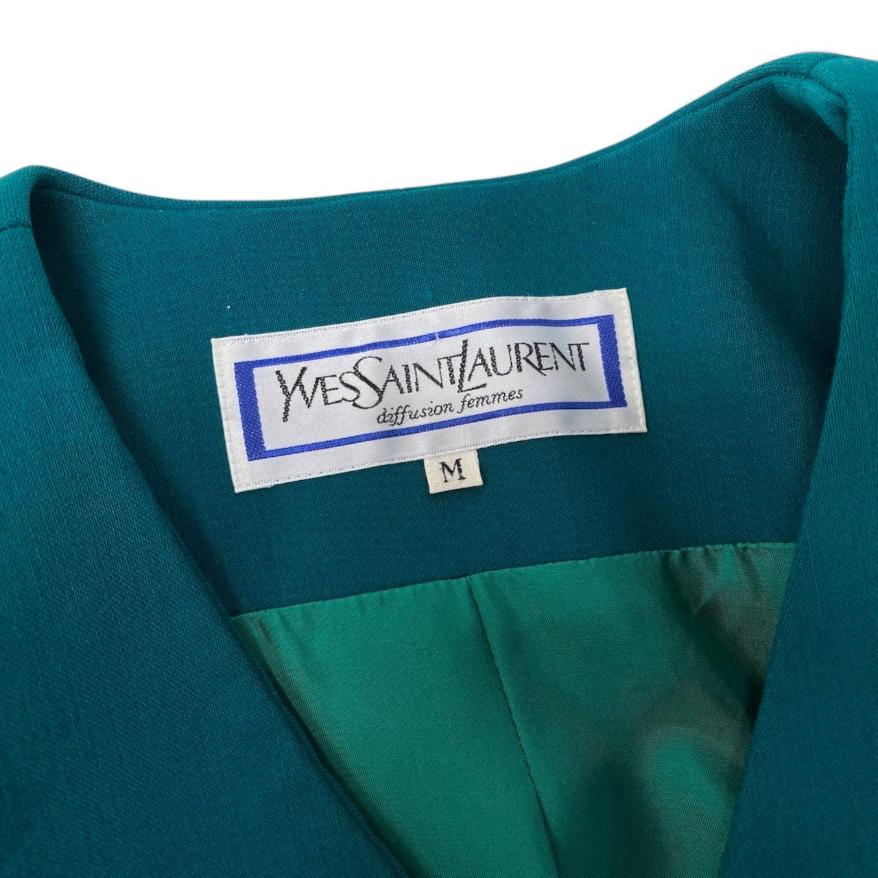 28h31 YVES SAINT LAURENT イヴサンローラン ノーカラージャケット サイズM グリーン レディースo07t