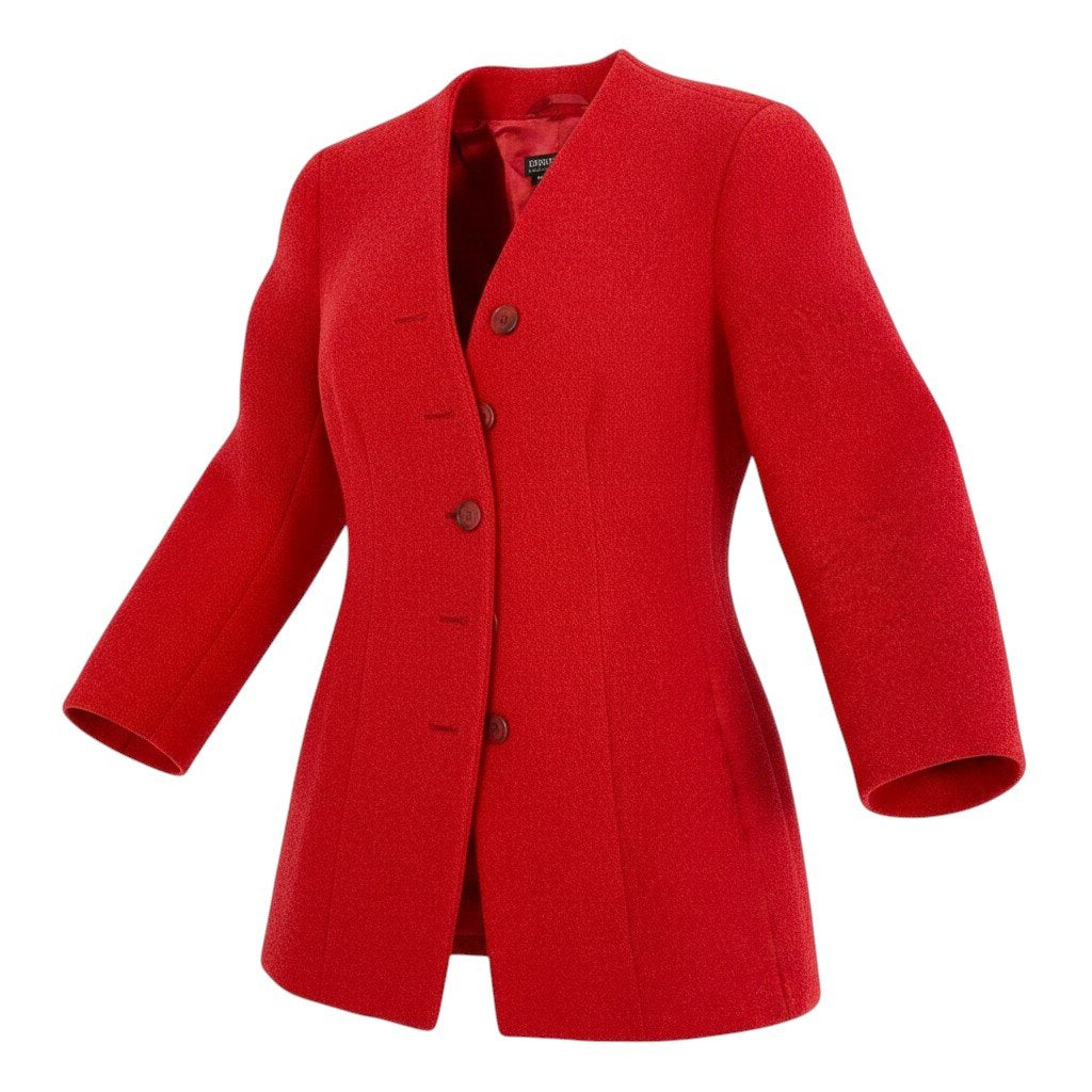 Ei4 【美品】 GIORGIO ARMANI ジョルジオアルマーニ ノーカラー ツイードジャケット  サイズ38 レッド レディースk02i