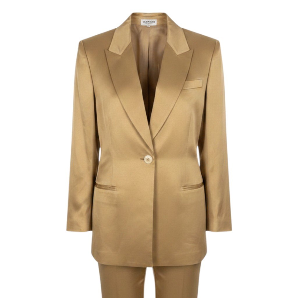 h31 【美品】GLAMOUR GIVENCHY セットアップ テーラードジャケット スラックス シルクコットン 44サイズ オレンジ ベージュ レディース 女性用k02i