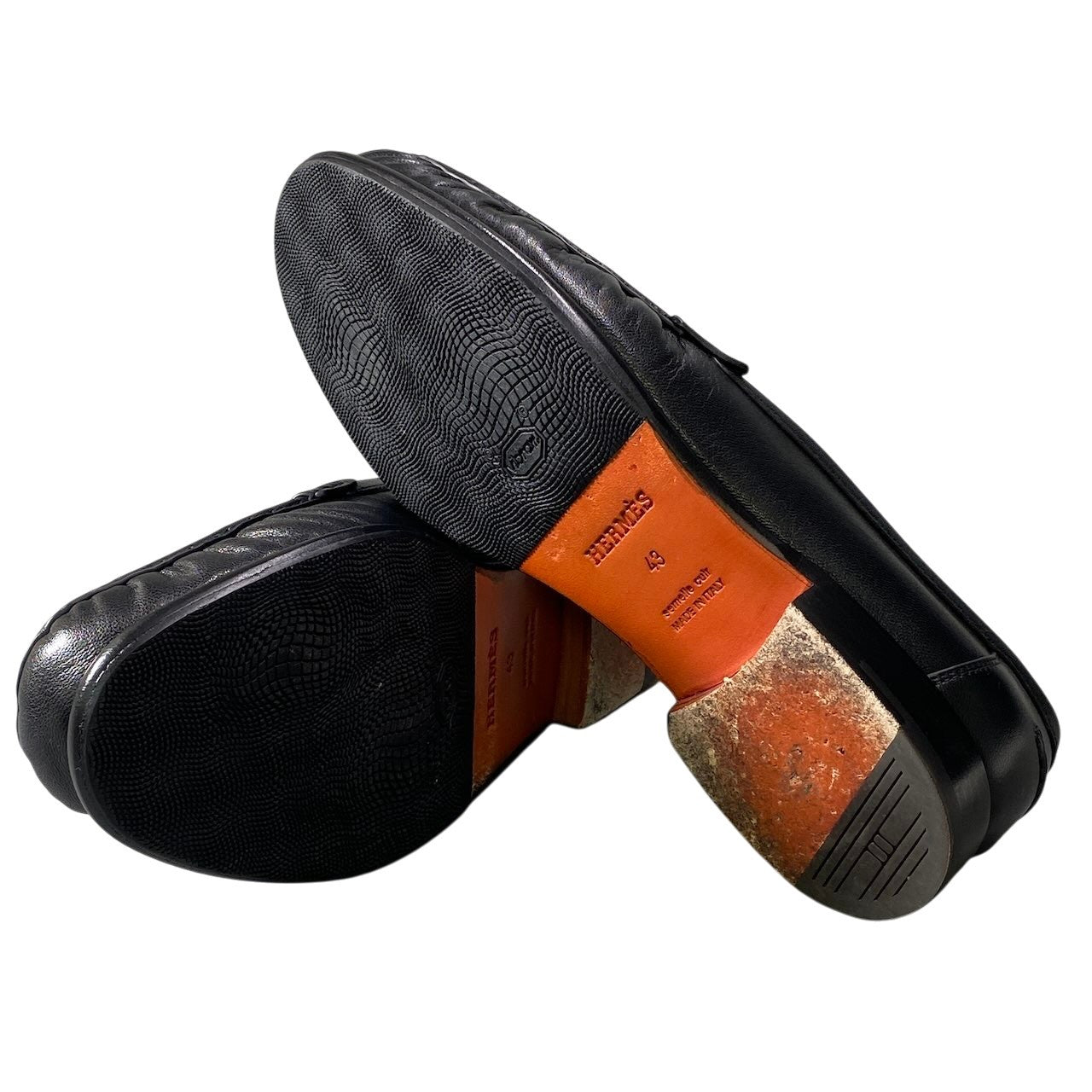 【美品】 HERMES エルメス モカシン カルロ シェーヴル パリバックル サイズ43 ブラック レザー メンズ 紳士靴k02i