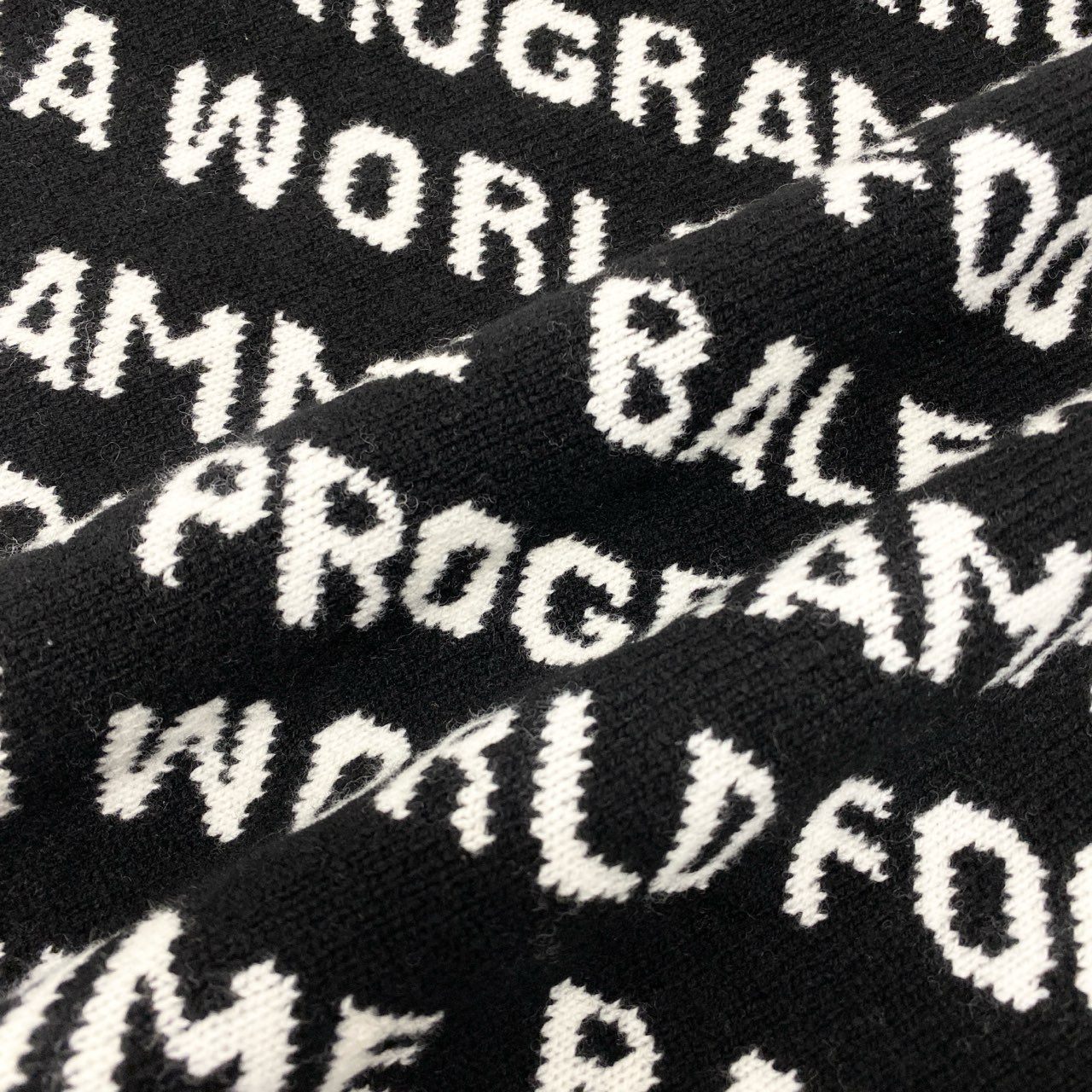 83Ⅼ2【極美品】BALENCIAGA バレンシアガ 20AW ロゴクルーネックニット ニットセーター イタリア製 Mサイズ ブラック ホワイト メンズo07t