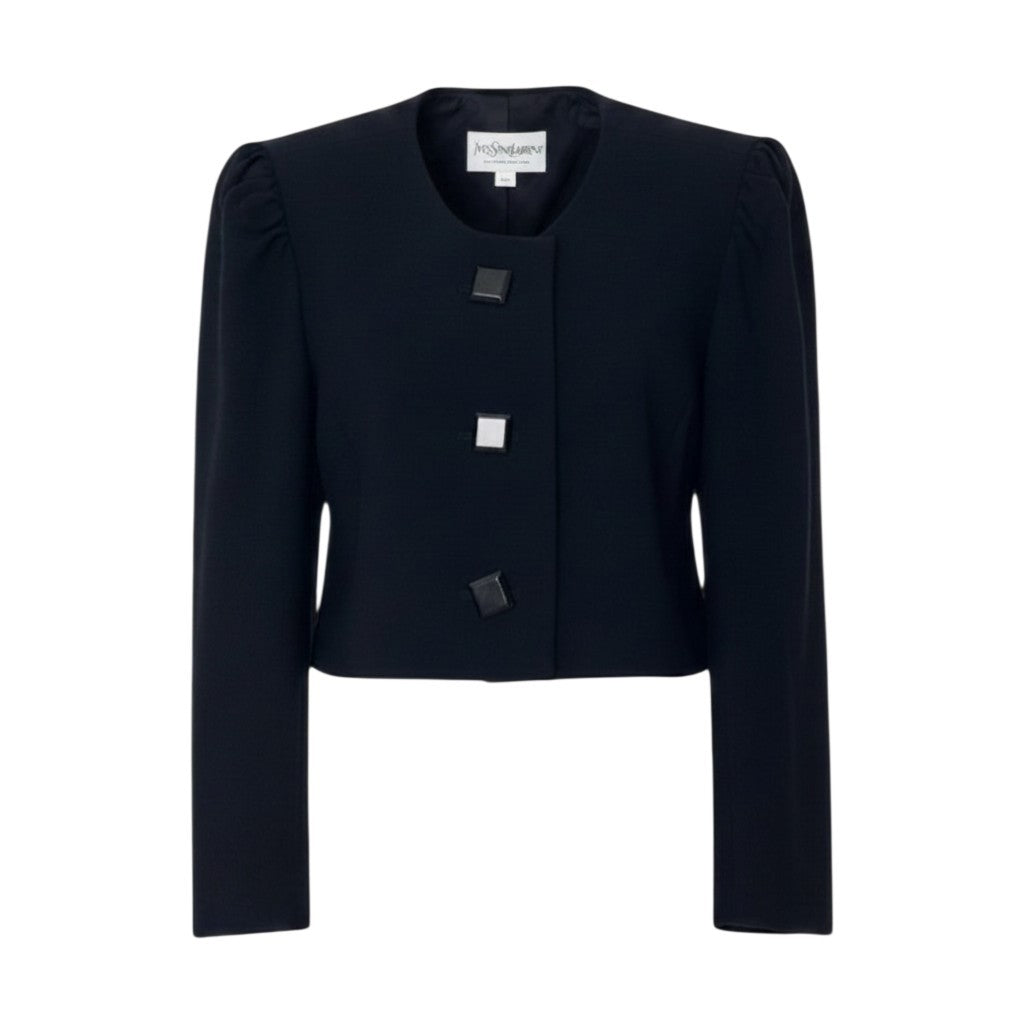 26f16 Yves Saint Laurent イブサンローラン ウールショートジャケット パフスリーブ アウター Mサイズ ブラック ウール100％ レディース 女性用u02t